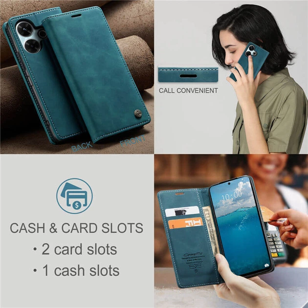 Чехол-книжка CaseMe из нубука для Xiaomi Poco F6 Бирюзовый - Фото 5 Чехол-книжка CaseMe из нубука для Xiaomi Poco F6 Бирюзовый - изображение 5