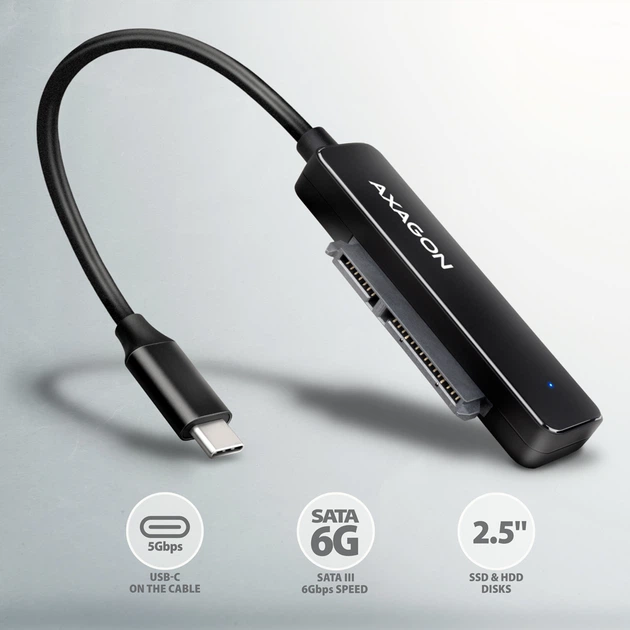 Adapter Axagon ADSA-FP2C USB-C 5Gbps SLIM 2.5" SSD/HDD Black - obraz 5