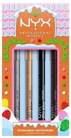 Набір підводок для очей NYX Professional Makeup Holiday Epic Wear Liner Stick Kit Silver Lining + Gold Plated + Pitch Black + Brown Shimmer 4 × 1.25 г (800897274238) - зображення 1