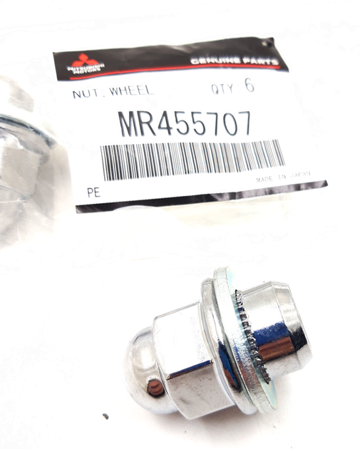 Гайка крепления колеса, оригинал OEM MR455707 M12x1.50x37.5 хром ключ 21 мм Lancer 9 10 Outlander ASX Pajero - изображение 4
