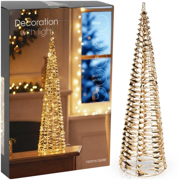 Świecąca figurka Home Styling Collection 839506 Choinka 60 LED 60 cm Złoty (8721037066075) - obraz 4