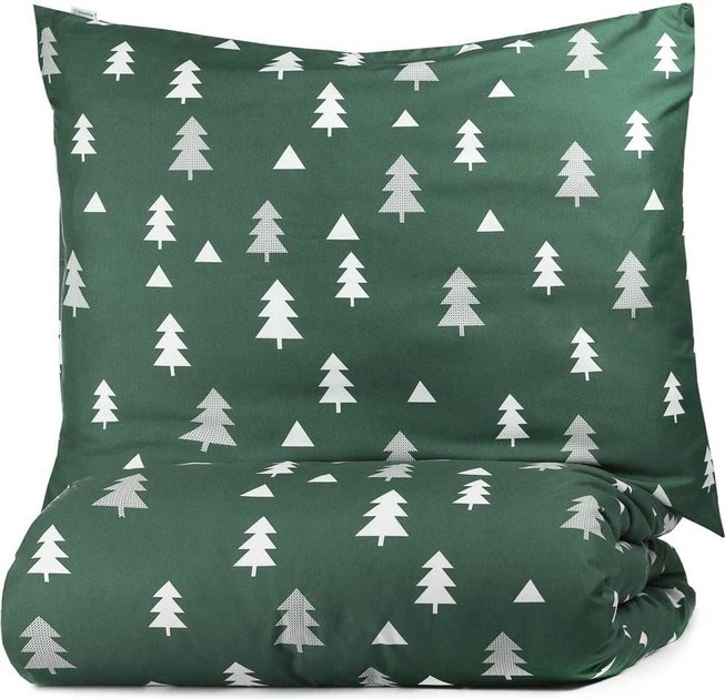 Комплект постільної білизни Homla Pema Підковдра 160 x 200 см + 2 наволочки на подушки 70 x 80 см зі святковим візерунком зелений (5902869986127) - зображення 2