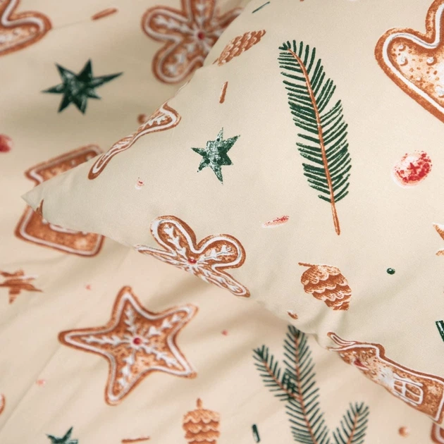 Комплект постільної білизни Homla Rosemary Підковдра 160 x 200 см + 2 наволочки на подушки 70 x 80 см зі святковим візерунком бежевий (5904183858470) - зображення 3