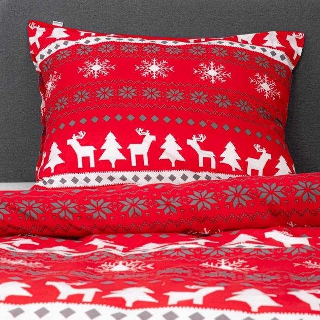 Комплект постільної білизни Homla Renna Підковдра 160 x 200 см + 2 наволочки на подушки 70 x 80 см зі святковим візерунком червоний (5902869942048) - зображення 10