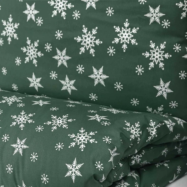 Комплект постільної білизни Homla Snoflock Підковдра 160 x 200 см + 2 наволочки на подушки 70 x 80 см зі святковим візерунком зелений (5902869986165) - зображення 7