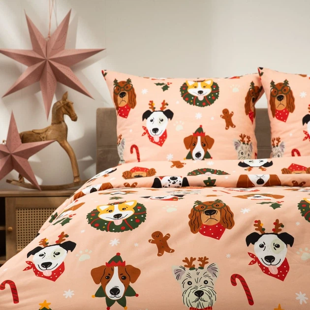 Komplet pościeli Homla Mirth Poszewka na kołdrę 160 x 200 cm + 2 poszewki na poduszki 70 x 80 cm ze świątecznym wzorem Beżowy (5906496700347) - obraz 5