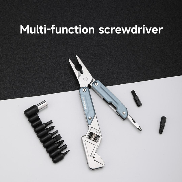Мультитул Xiaomi NexTool Light Wrench W2 NE20293 універсальний EDC мультиінструмент 18 функцій з розвідним гайковим ключем плоскогубцями кусачками ножем напилком викрутками з набором біт у чохлі нержавіюча сталь, Blue - зображення 12