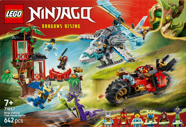 Zestaw klocków LEGO Ninjago Bitwa ninja: domek na drzewie z pojazdami 642 elementy (71857) - obraz 1