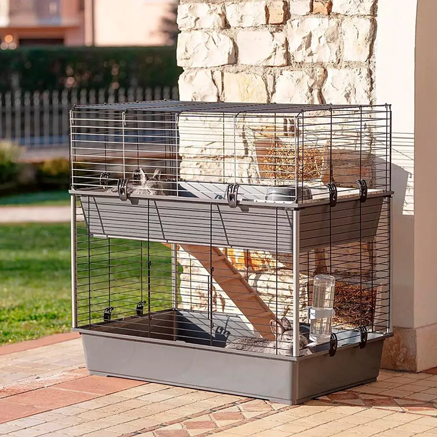 Клетка для кроликов и морских свинок Ferplast Rabbit 100 Double 95х57х93.5 см Серая двухэтажная (57046817) - Фото 12 Клетка для кроликов и морских свинок Ferplast Rabbit 100 Double 95х57х93.5 см Серая двухэтажная (57046817) - изображение 12