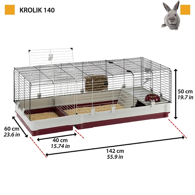 Клітка для кроликів та гризунів Ferplast Krolik 140 140х60х50 Бордова з додатковим модулем (57072470) - Фото 2 Клітка для кроликів та гризунів Ferplast Krolik 140 140х60х50 Бордова з додатковим модулем (57072470) - зображення 2