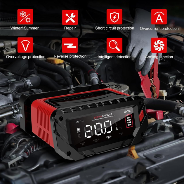 Автоматическое автомобильное зарядное устройство HTRC P20 pro Импульсное, функция ремонта Repair, десульфатор 12V 20A-24V 10A LiFePO4, AGM, GEL, EFB, WET (19527) - изображение 5