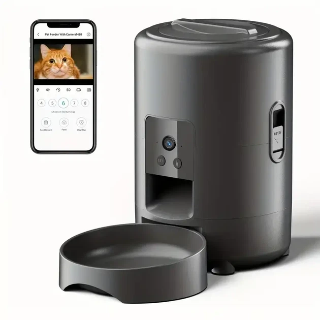 Smart WiFi Автоматична годівниця для котів 2L з відеокамерою, USB/батареї, чорна - Фото 1 Smart WiFi Автоматична годівниця для котів 2L з відеокамерою, USB/батареї, чорна - зображення 1