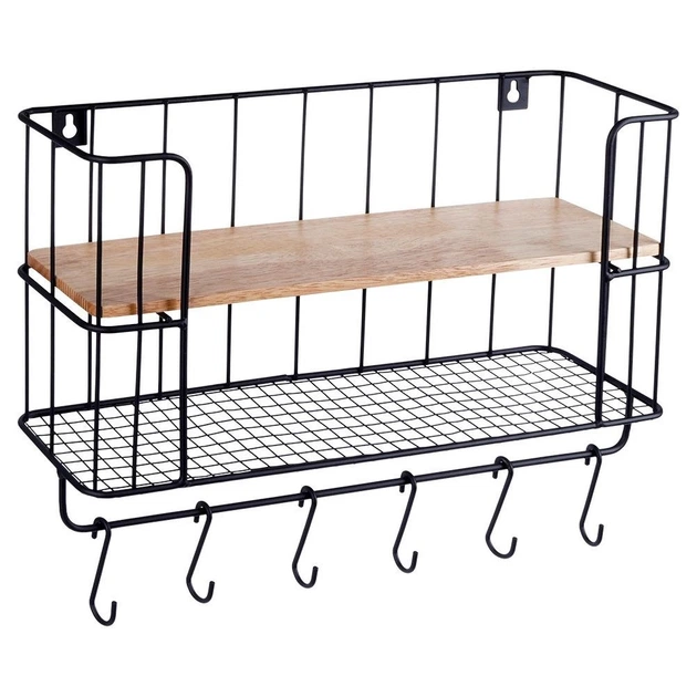 Półka ścienna Vilde 229080 kuchenna metalowa z wieszakami 41 x 12 x 25.5 cm (5904316456962) - obraz 2