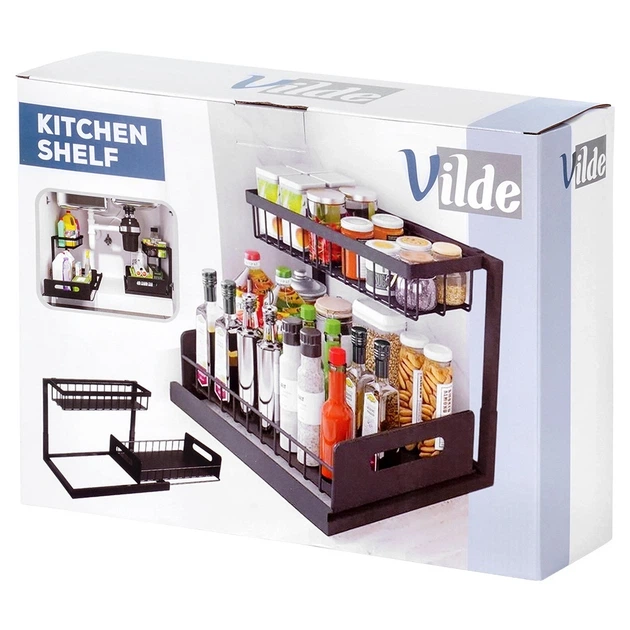 Półka kuchenna Vilde 229222 metalowa z wysuwaną szufladą 36 x 27 x 28.5 cm Czarna (5904316496807) - obraz 4