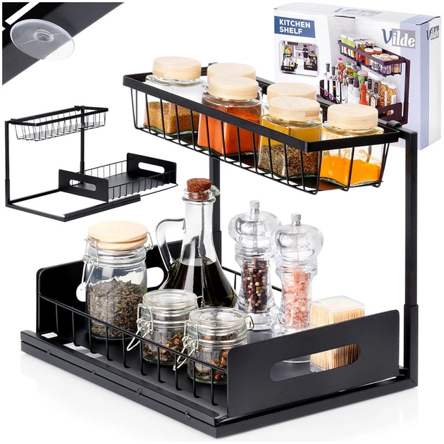 Półka kuchenna Vilde 229222 metalowa z wysuwaną szufladą 36 x 27 x 28.5 cm Czarna (5904316496807) - obraz 5