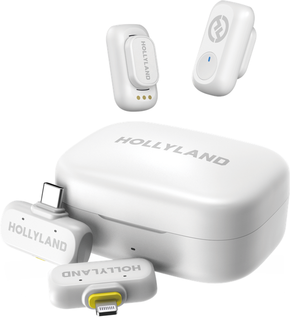 Бездротовий петличний мікрофон Hollyland Lark A1 Combo USB-C RX + Lightning RX + Charging Case Ivory White (6976068118411) - зображення 1