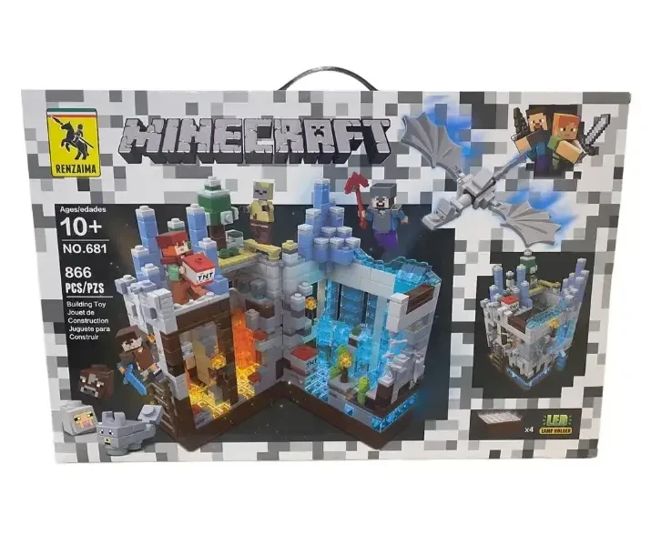 Конструктор LED Майнкрафт Minecraft Зима 868 деталей Деревня, крепость, ферма, битва+ человечки + свет - изображение 4