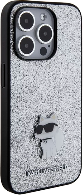 Etui Karl Lagerfeld Fixed Glitter Choupette Logo Metal Pin do Apple iPhone 15 Pro Max Silver (KLHCP15XGCNPSG) - obraz 3