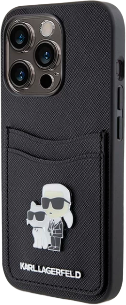 Etui Karl Lagerfeld Saffiano Cardslot Karl&Choupette Metal Pin do Apple iPhone 15 Pro Black (KLHCP15LSAPKCNPK) - obraz 2