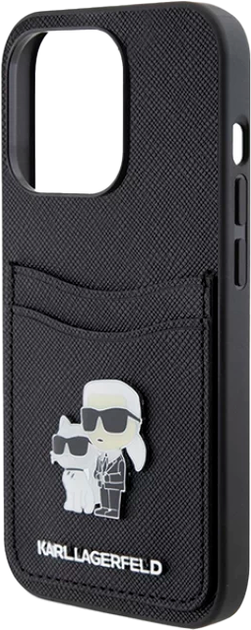 Etui Karl Lagerfeld Saffiano Cardslot Karl&Choupette Metal Pin do Apple iPhone 15 Pro Black (KLHCP15LSAPKCNPK) - obraz 6