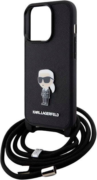 Etui Karl Lagerfeld Crossbody Saffiano Monogram Metal Pin Karl & Choupette do Apple iPhone 15 Pro Max  Black (KLHCP15XSASKNPSK) - obraz 4