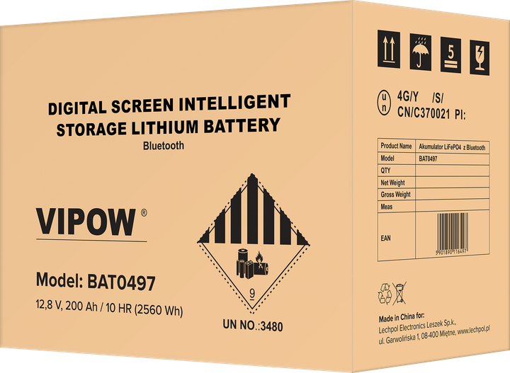 Akumulator żelowy Vipow LiFePO4 Bluetooth BMS 12 V 200 Ah (BAT0497) - obraz 3
