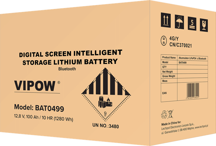 Акумуляторна батарея LiFePO4 Vipow Bluetooth 12 В 100Ah з BMS (BAT0499) - зображення 3