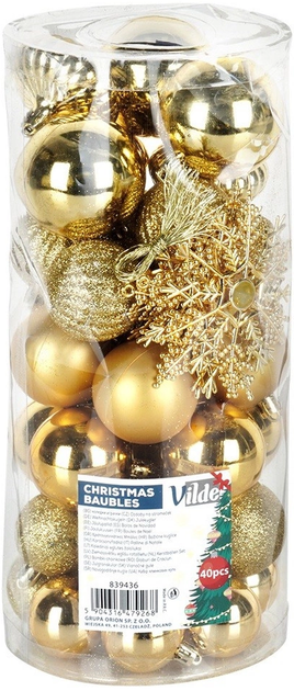 Набір ялинкових кульок Vilde 839436 ударостійкі 4 / 5 / 6 / 10 см 40 шт (5904316479268) - зображення 1