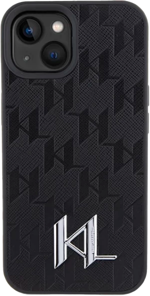 Etui Karl Lagerfeld Leather Monogram Hot Stamp Metal Logo do Apple iPhone 15/14/13  Black (KLHCP15SPKLPKLK) - obraz 3