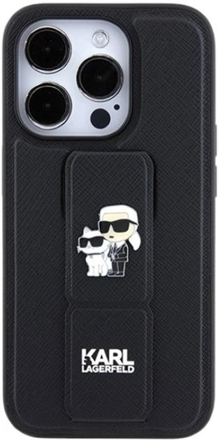 Etui Karl Lagerfeld Gripstand Saffiano Karl&Choupette Pin do Apple iPhone 14 Pro Black (KLHCP14LGSAKCPK) - obraz 3