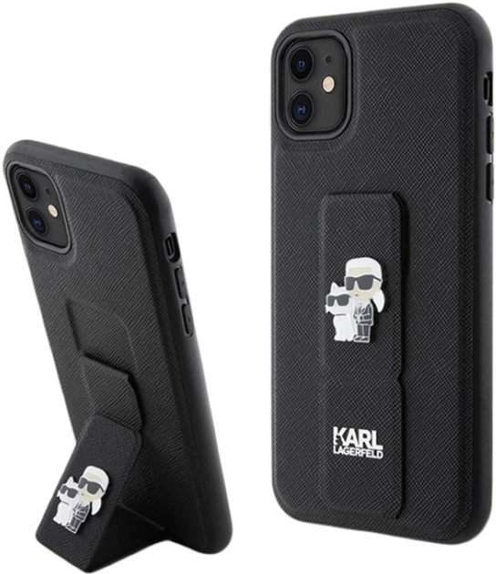 Etui Karl Lagerfeld Gripstand Saffiano Karl&Choupette Pin do Apple iPhone 11/Xr Black (KLHCN61GSAKCPK) - obraz 1