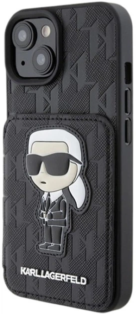 Панель Karl Lagerfeld Saffiano Cardslots and Stand Monogram Ikonik Patch для Apple iPhone 15/14/13 Black (KLHCP15SSAKKNSCK) - зображення 2
