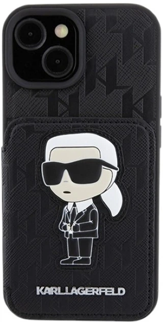 Панель Karl Lagerfeld Saffiano Cardslots and Stand Monogram Ikonik Patch для Apple iPhone 15/14/13 Black (KLHCP15SSAKKNSCK) - зображення 3