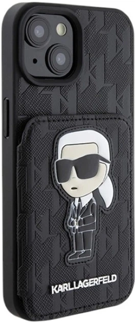 Панель Karl Lagerfeld Saffiano Cardslots and Stand Monogram Ikonik Patch для Apple iPhone 15/14/13 Black (KLHCP15SSAKKNSCK) - зображення 4
