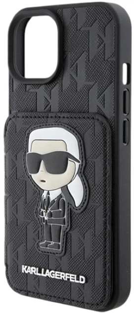 Панель Karl Lagerfeld Saffiano Cardslots and Stand Monogram Ikonik Patch для Apple iPhone 15/14/13 Black (KLHCP15SSAKKNSCK) - зображення 6
