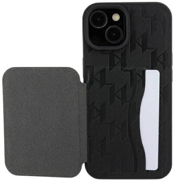 Панель Karl Lagerfeld Saffiano Cardslots and Stand Monogram Ikonik Patch для Apple iPhone 15/14/13 Black (KLHCP15SSAKKNSCK) - зображення 8
