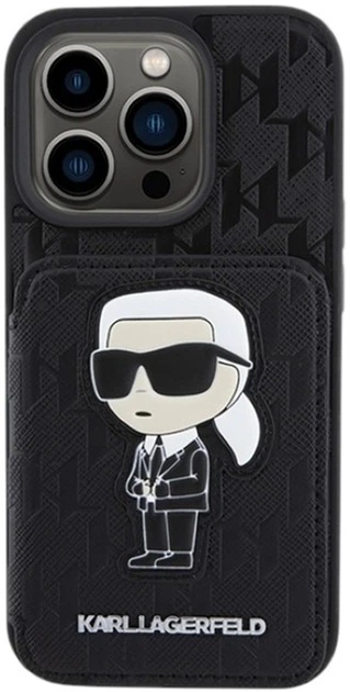 Etui Karl Lagerfeld Saffiano Cardslots and Stand Monogram Ikonik Patch do Apple iPhone 15 Pro Black (KLHCP15LSAKKNSCK) - obraz 3