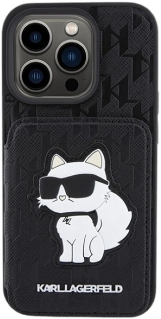Панель Karl Lagerfeld Saffiano Cardslots and Stand Monogram Choupette для Apple iPhone 15 Pro Black (KLHCP15LSAKCNSCK) - зображення 3