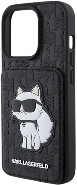Etui Karl Lagerfeld Saffiano Cardslots and Stand Monogram Choupette do Apple iPhone 15 Pro Max Black (KLHCP15XSAKCNSCK) - obraz 6