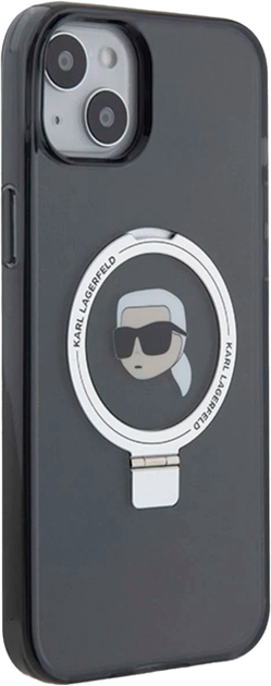 Etui Karl Lagerfeld Ring Stand Karl Head MagSafe do Apple iPhone 15 Plus/14 Plus Black (KLHMP15MHMRSKHK) - obraz 3