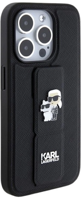 Etui Karl Lagerfeld Gripstand Saffiano Karl&Choupette Pin do Apple iPhone 15 Pro Max Black (KLHCP15XGSAKCPK) - obraz 4