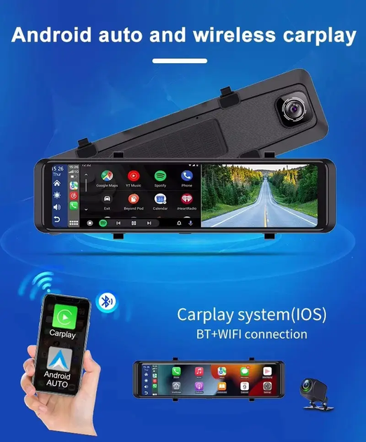 Дзеркало відеореєстратор DVR C109 10.26" 2k (2 камери) Wi-Fi Bluetooth AUX Android Auto CarPlay HDSYR_6099 - зображення 9