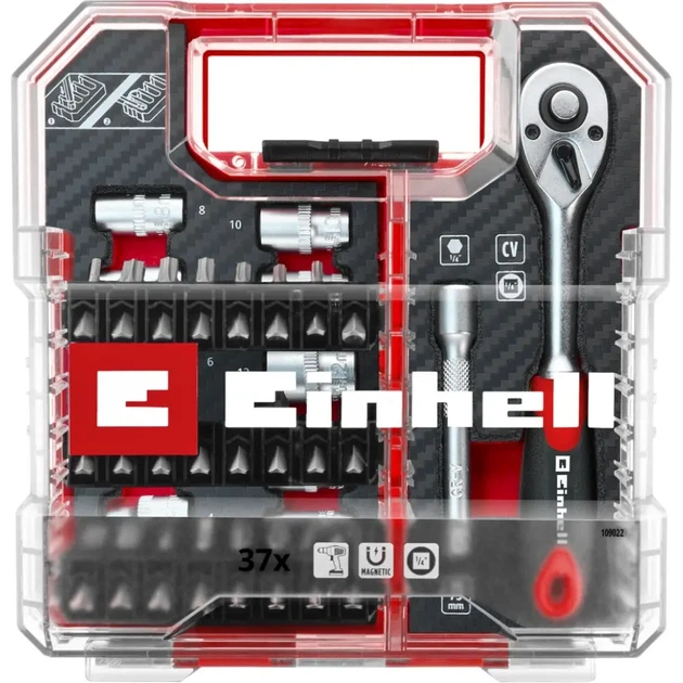 Набір біт і головок Einhell, 1/4" 4-13мм, 37шт, кейс (00124036) - Фото 11 Набір біт і головок Einhell, 1/4" 4-13мм, 37шт, кейс (00124036) - изображение 11