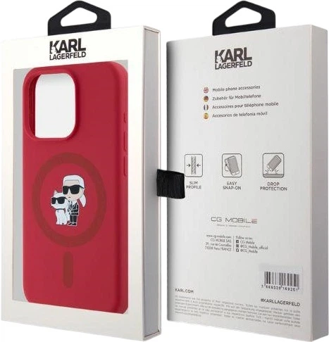 Etui plecki Karl Lagerfeld Silicone Karl&Choupette Heads Ring MagSafe do iPhone 15 Pro Red (3666339254209) - obraz 4