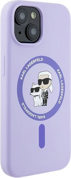 Etui plecki Karl Lagerfeld Silicone Karl&Choupette Heads Ring MagSafe do iPhone 15 Purple (3666339254322) - obraz 4