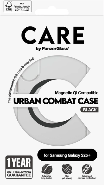 Панель CARE by Panzer Glass Flagship Case Urban Combat Case Transparent w. Black Qi для Samsung Galaxy S25 Plus Transparent-Black (CRRFUBQG37942) - зображення 4