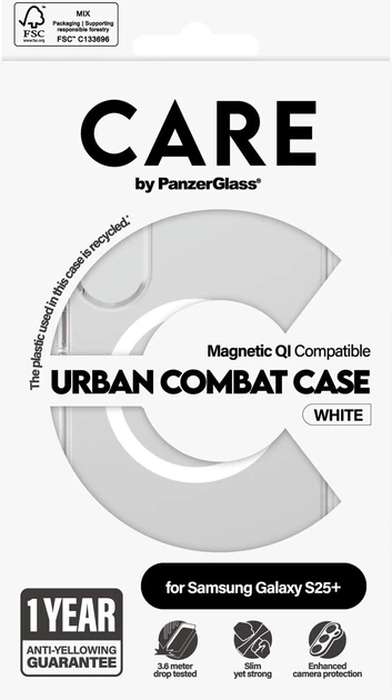 Панель CARE by Panzer Glass Flagship Case Urban Combat Case Transparent w. White Qi для Samsung Galaxy S25 Plus Transparent-White (CRRFUWQG37942) - зображення 4