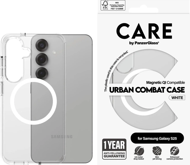 Панель CARE by Panzer Glass Flagship Case Urban Combat Case Transparent w. White Qi для Samsung Galaxy S25 Transparent-White (CRRFUWQG38388) - зображення 3
