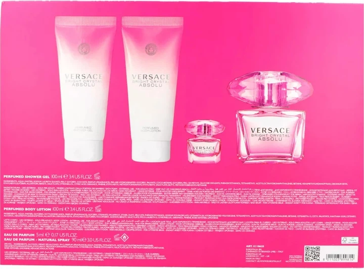 Набір для жінок Versace Bright Crystal Absolu Парфумована вода 90 мл + Лосьйон для тіла 100 мл + Гель для душу 100 мл + Мініатюра Парфумована вода 5 мл (8011003899814) - зображення 5