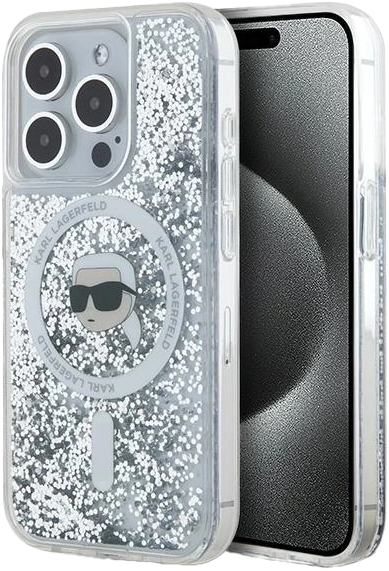Etui Karl Lagerfeld Liquid Glitter Karl Head Magsafe do Apple iPhone 15 Pro Max Transparent (KLHMP15XLGKISGH) - obraz 1